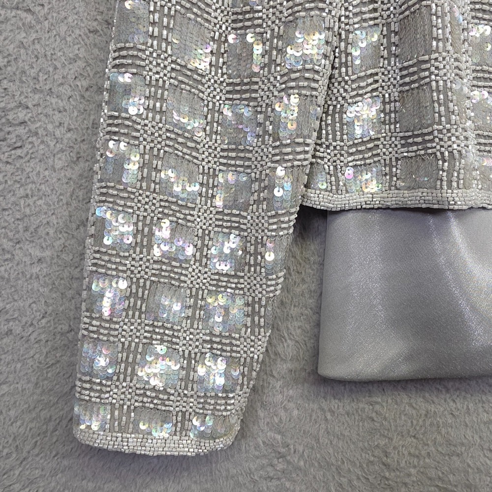 Adrianna Papell Evening Outfit Set Womens S Satin Tank Formal Silver Evening - Picture 5 of 16